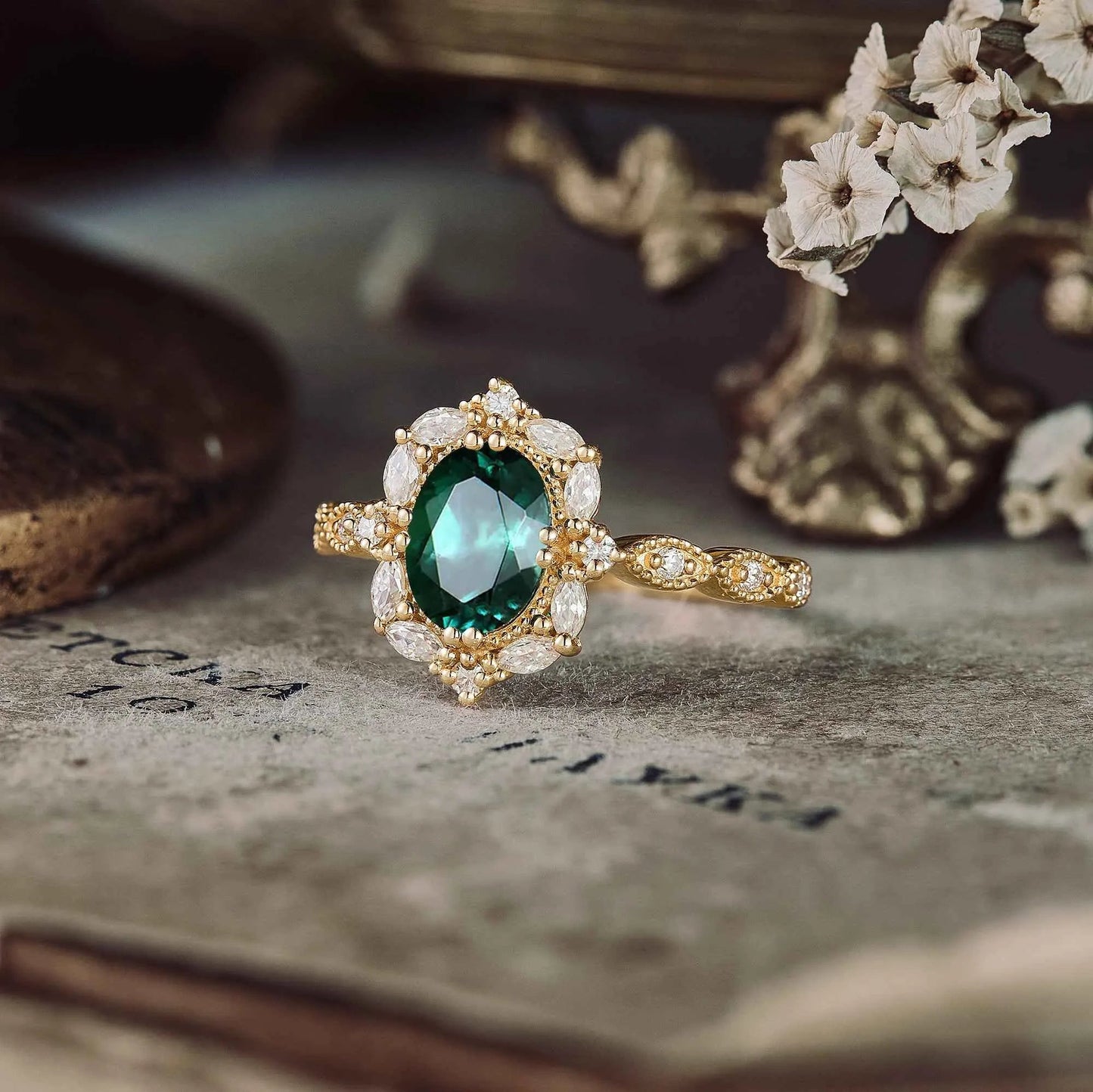 Emerald Halo Engagement Ring - GemsMagic - GemsMagic