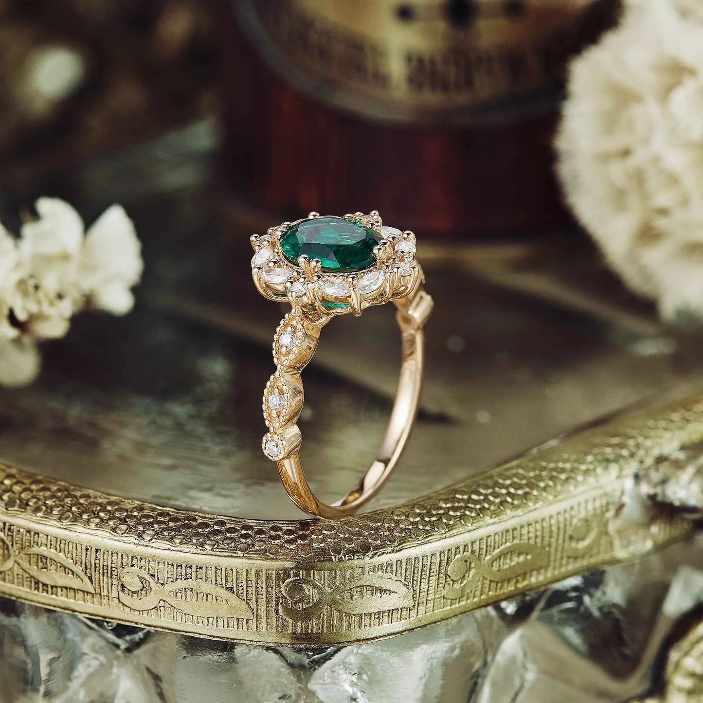 Emerald Halo Engagement Ring - GemsMagic - GemsMagic