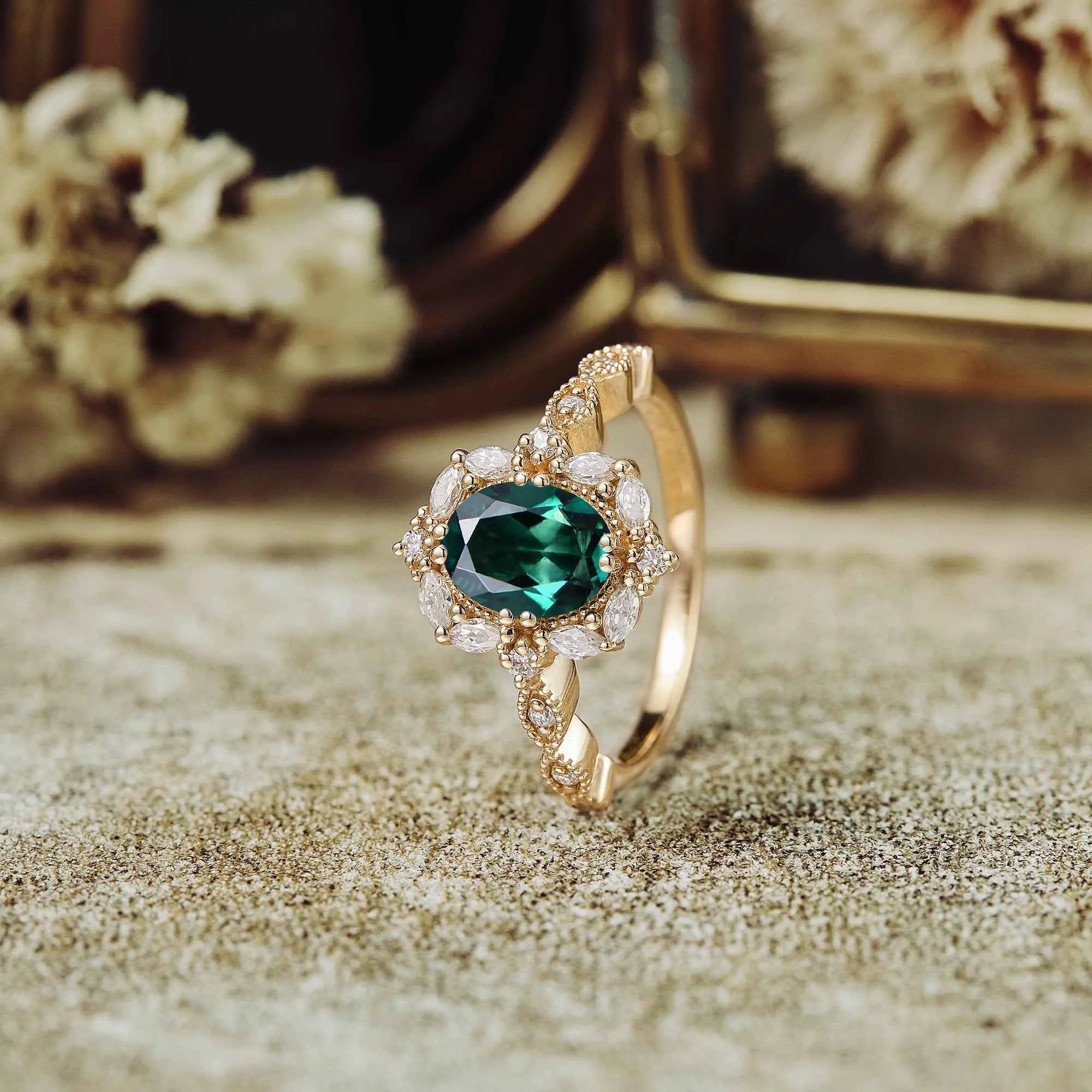 Emerald Halo Engagement Ring - GemsMagic - GemsMagic