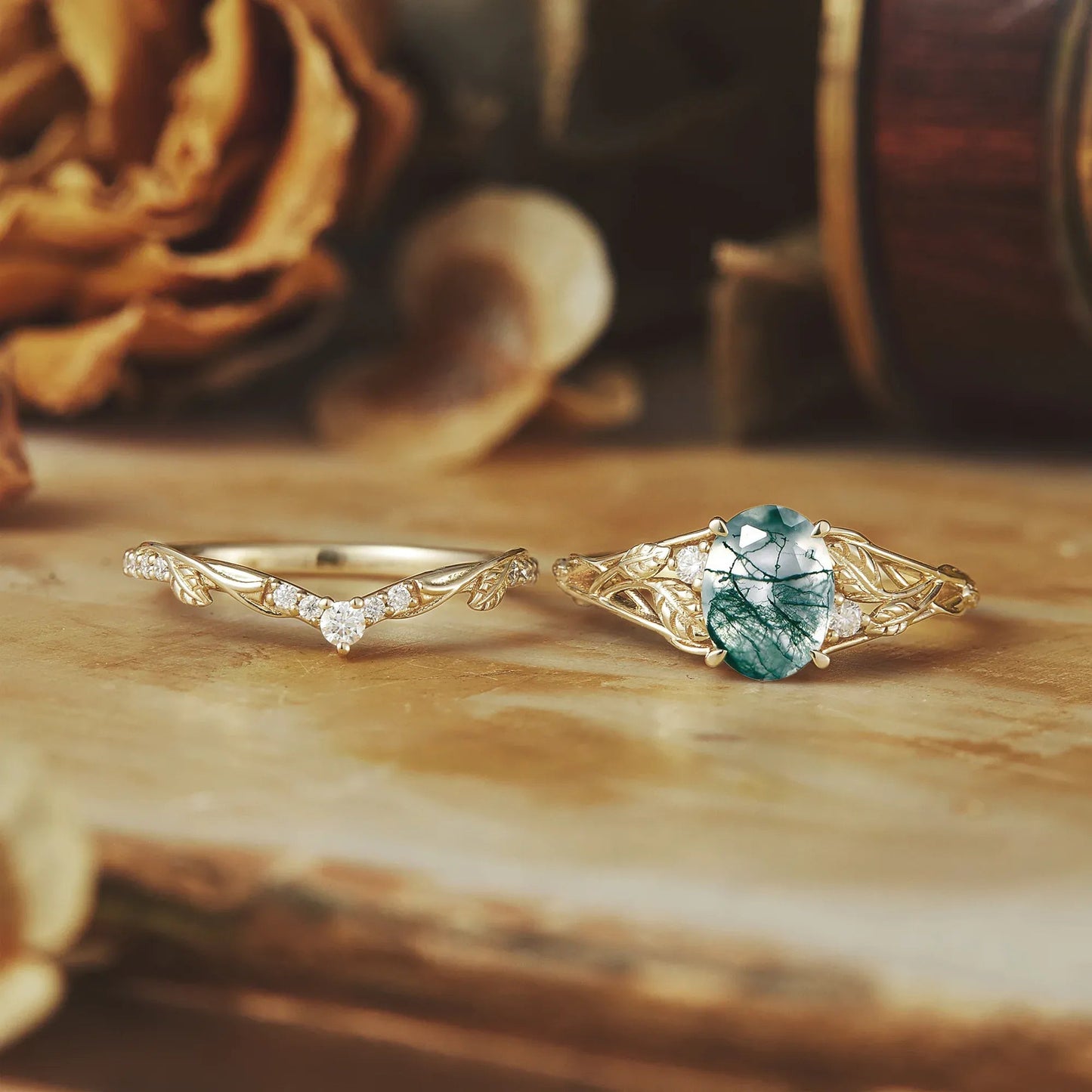 Enchanted Forest Moss Agate Ring Set - Gabriella - GemsMagic