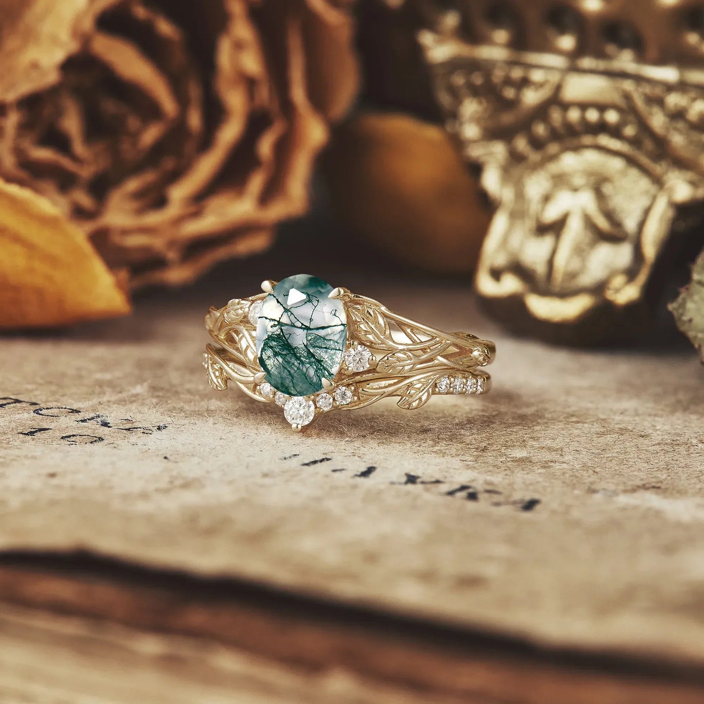 Enchanted Forest Moss Agate Ring Set - Gabriella - GemsMagic