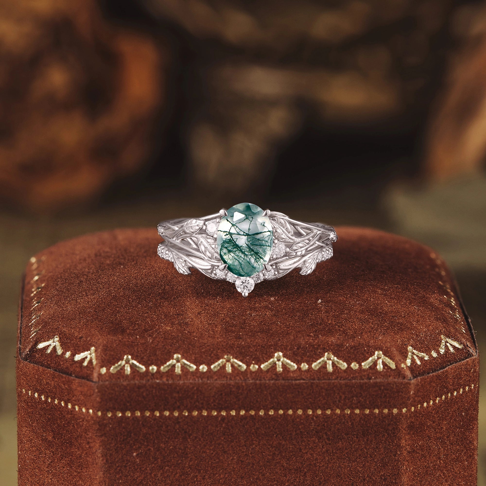 Enchanted Forest Moss Agate Ring Set - Gabriella - GemsMagic