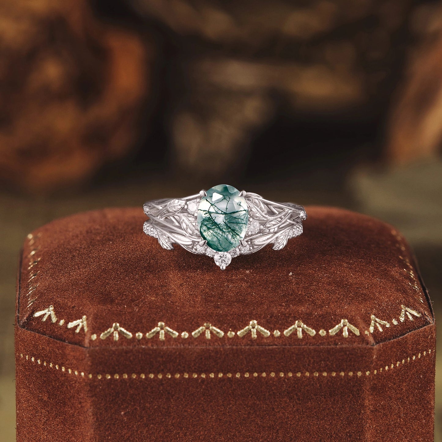 Enchanted Forest Moss Agate Ring Set - Gabriella - GemsMagic