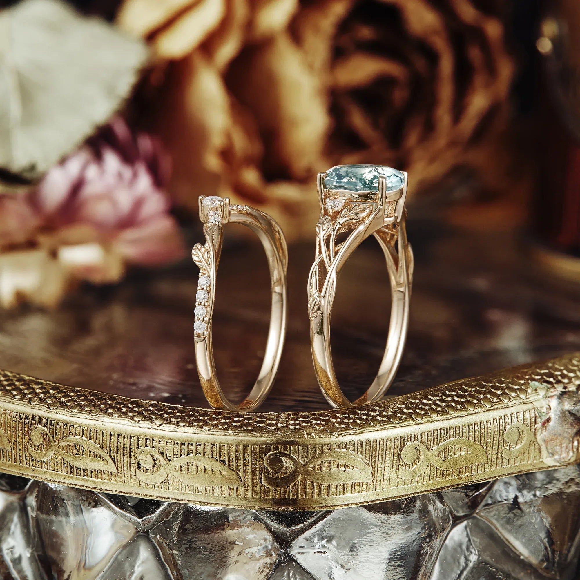 Enchanted Forest Moss Agate Ring Set - Gabriella - GemsMagic