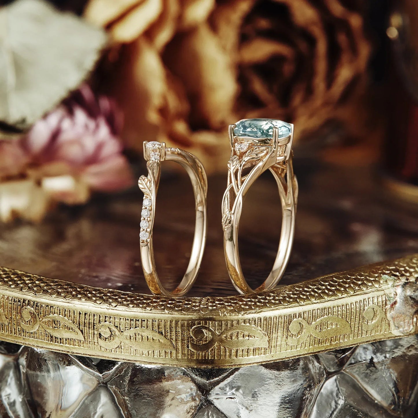 Enchanted Forest Moss Agate Ring Set - Gabriella - GemsMagic