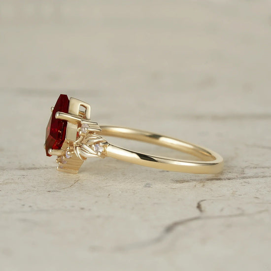 Eternal Flame: Ruby and Moonstone Leaf Ring - Brielle - GemsMagic