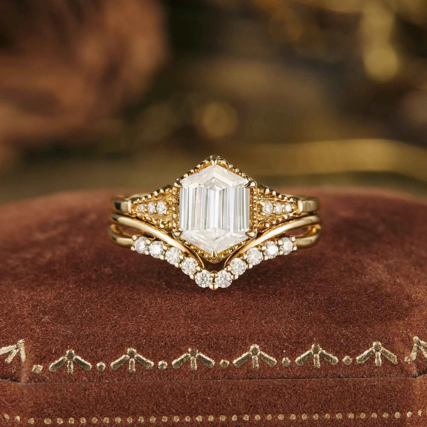 Exclusive Long - hexagon Moissanite Ring Set 2pcs - GemsMagic - GemsMagic