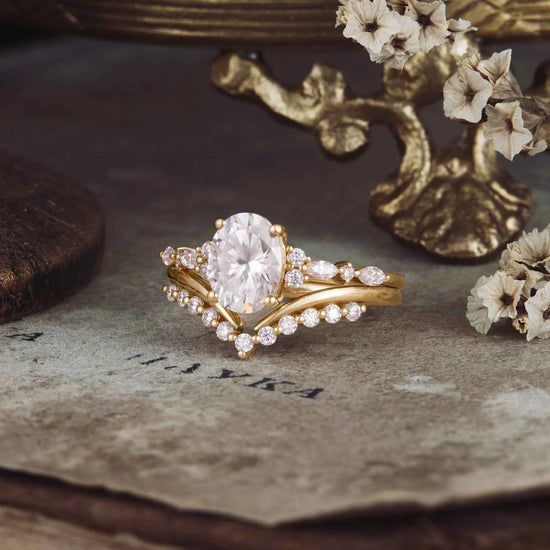 Exquisite Oval Cut Moissanite Ring Set 2pcs - GemsMagic - GemsMagic