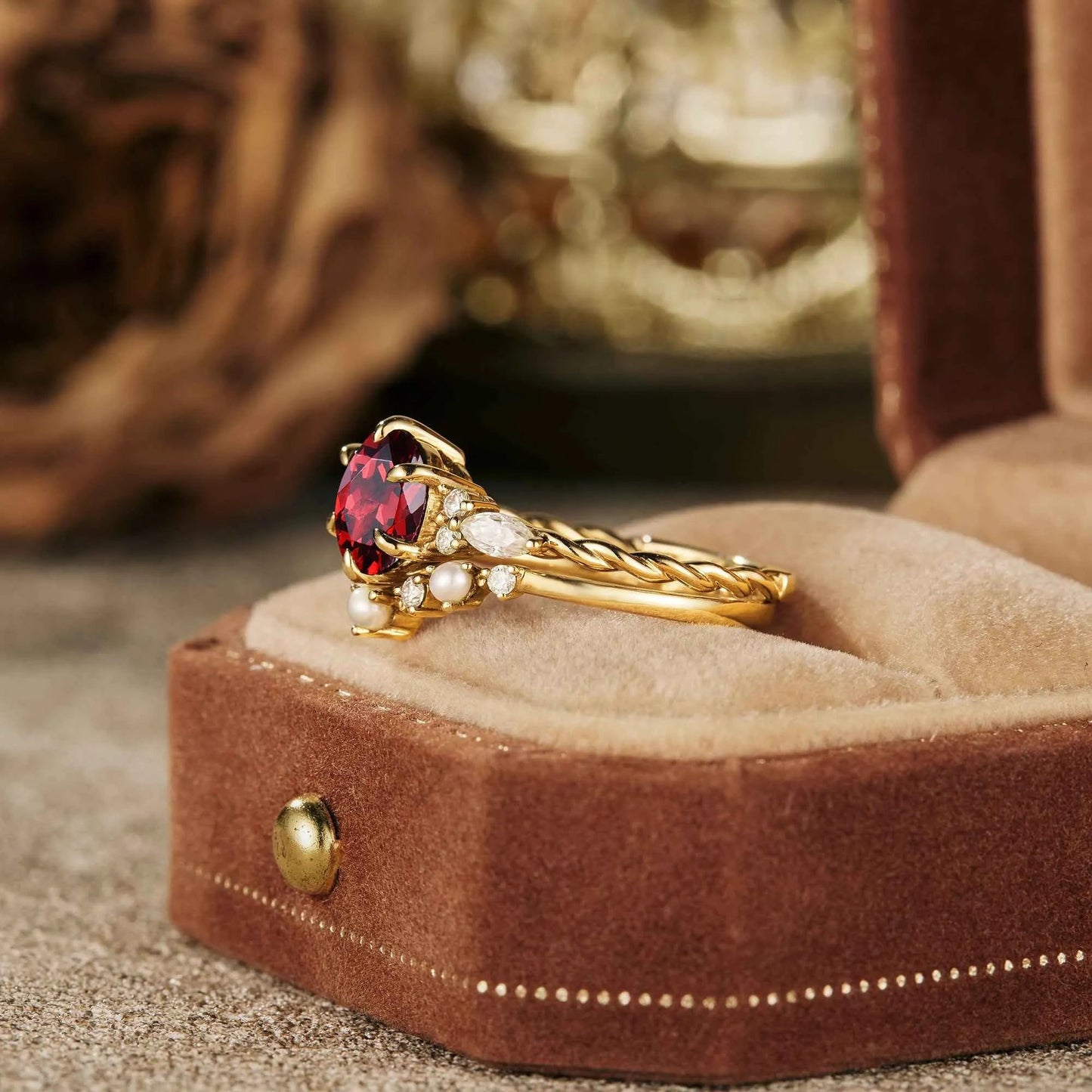 Fantasy Ruby Engagement Ring Set 2pcs - GemsMagic - GemsMagic