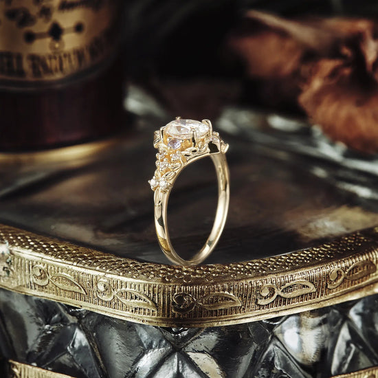 Floral - Inspired Moissanite and Sapphire Ring - Isolde - GemsMagic