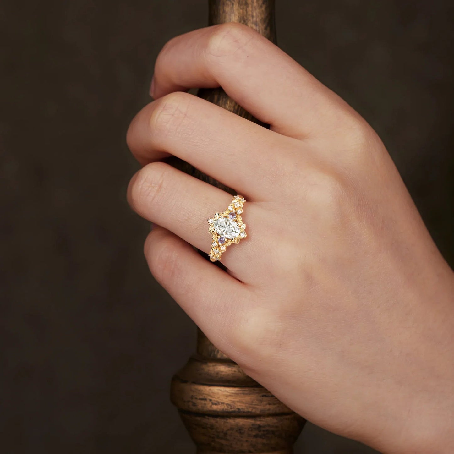 Floral - Inspired Moissanite and Sapphire Ring - Isolde - GemsMagic