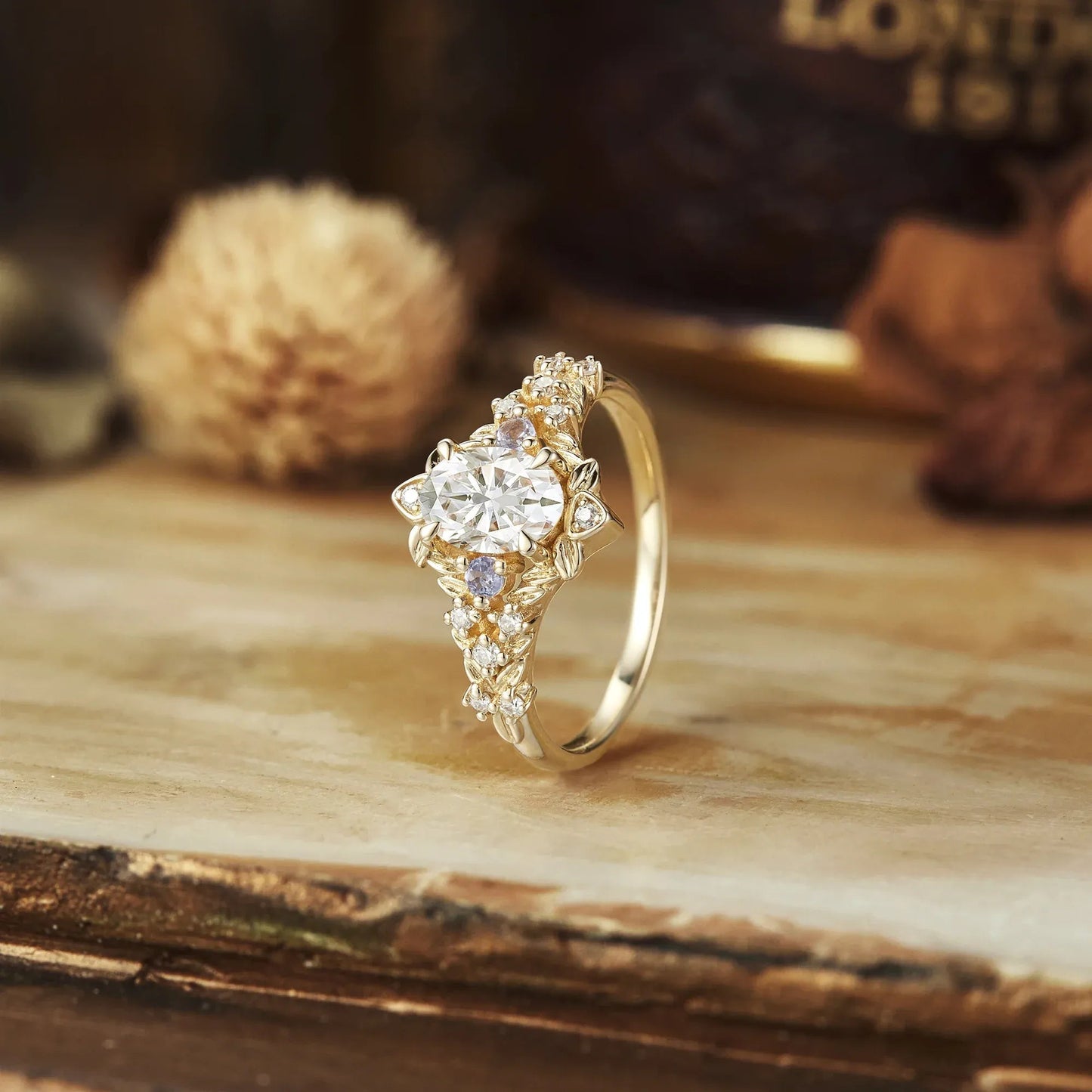 Floral - Inspired Moissanite and Sapphire Ring - Isolde - GemsMagic