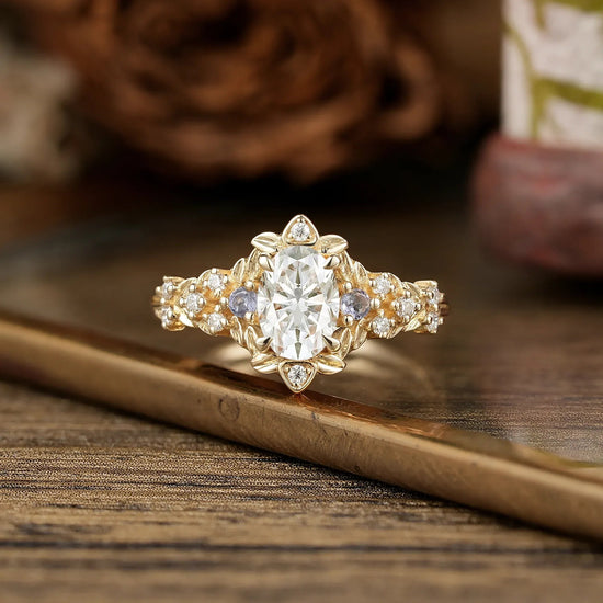 Floral - Inspired Moissanite and Sapphire Ring - Isolde - GemsMagic
