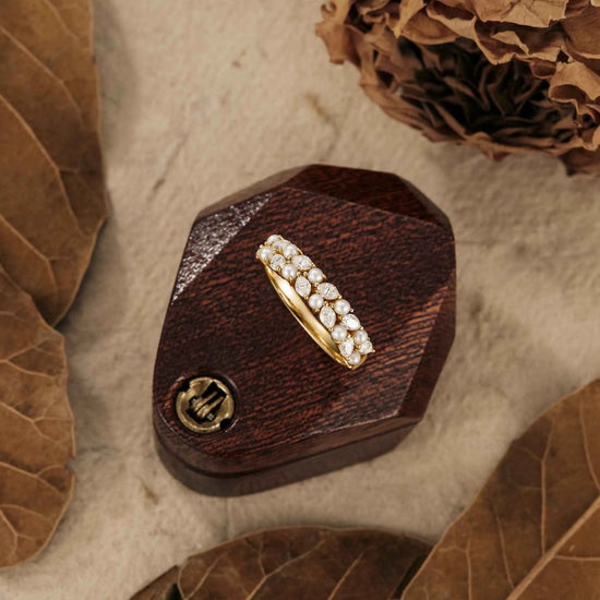 Freshwater Pearl & Moissanite Wedding Band - GemsMagic - GemsMagic