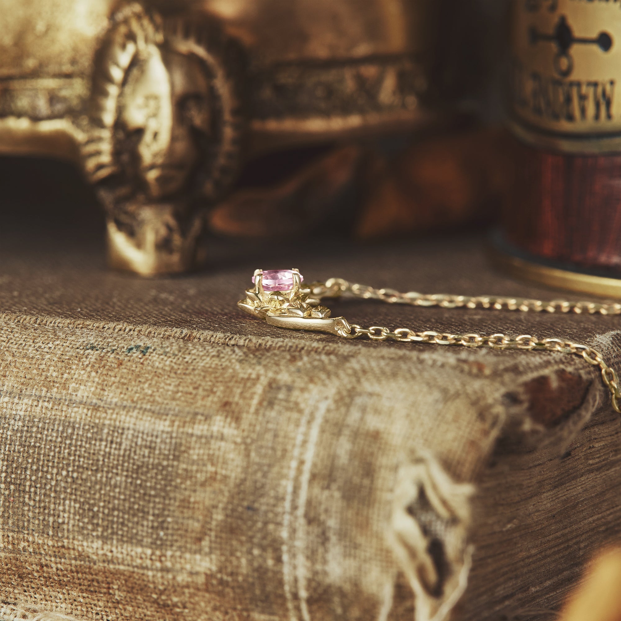 Golden Bloom: Pink Sapphire Floral Leaf Necklace - Ophelia - GemsMagic