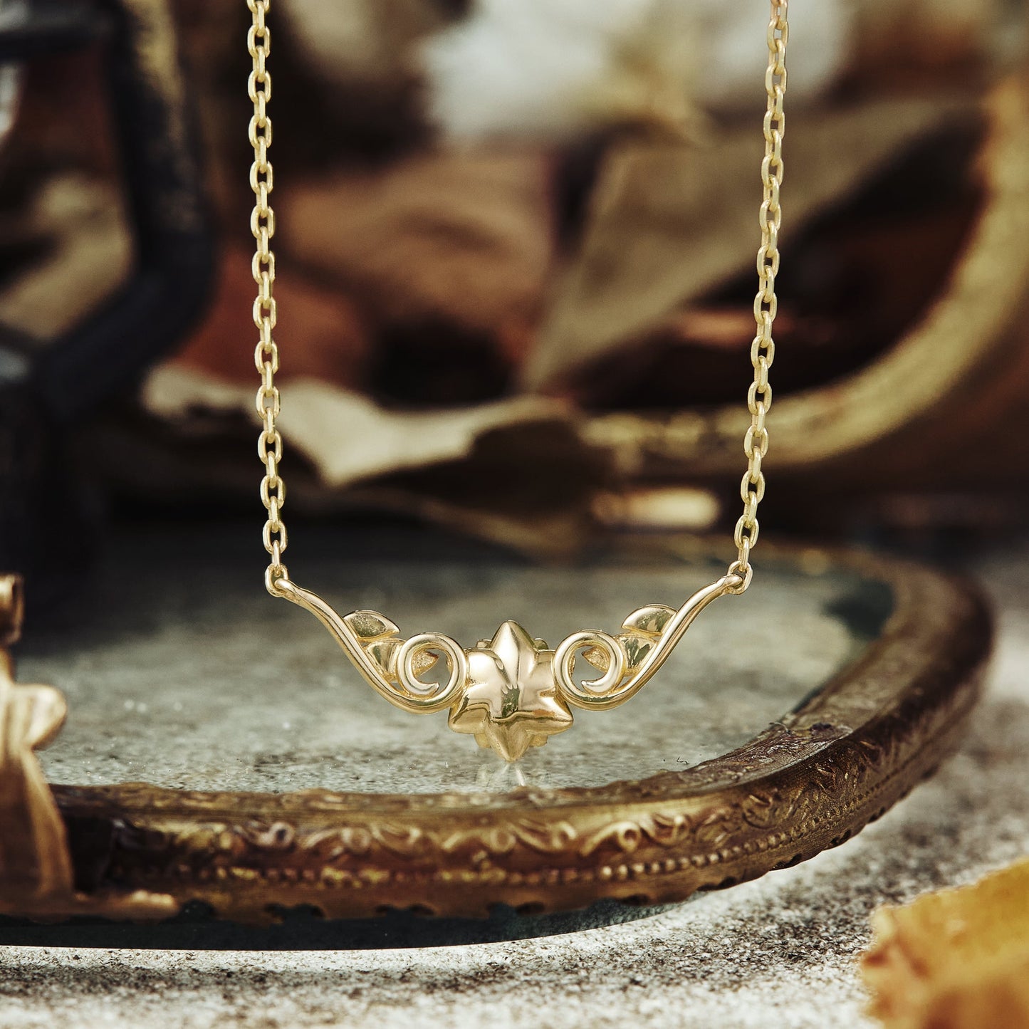 Golden Bloom: Pink Sapphire Floral Leaf Necklace - Ophelia - GemsMagic