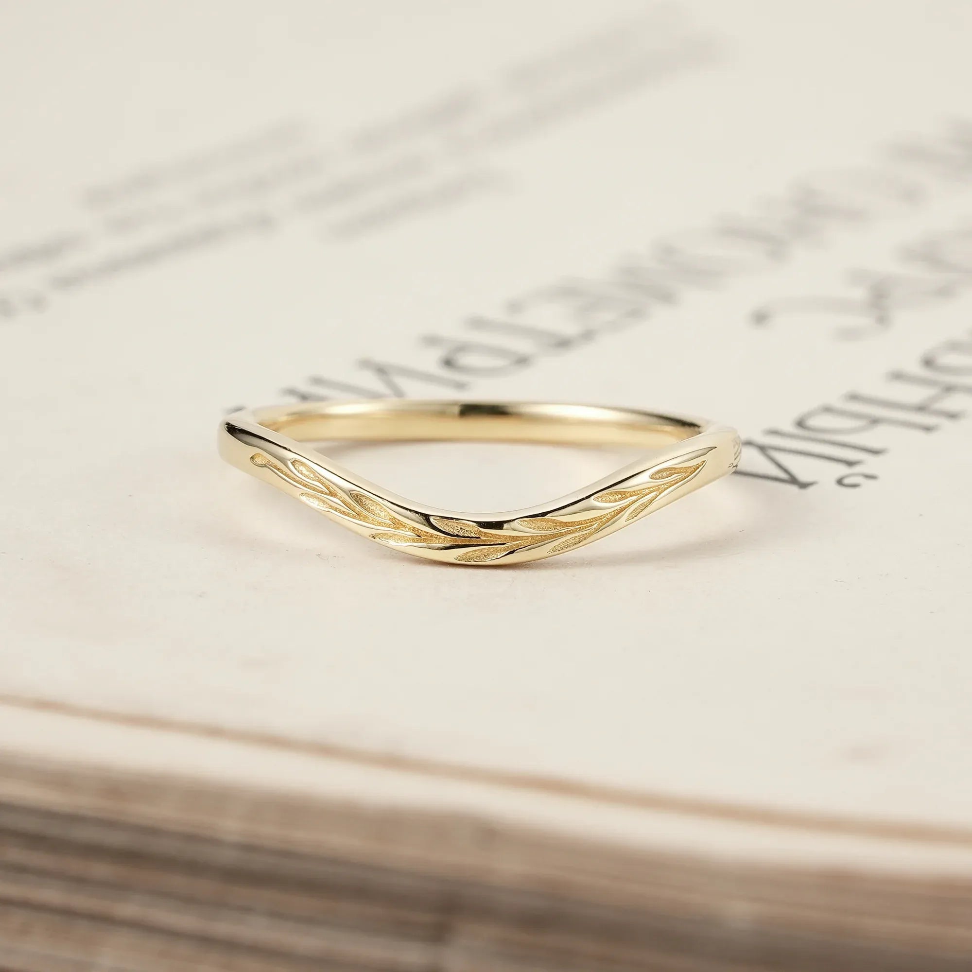 Golden Elegance: Embossed Leaf Motif Ring | Eleanor - GemsMagic