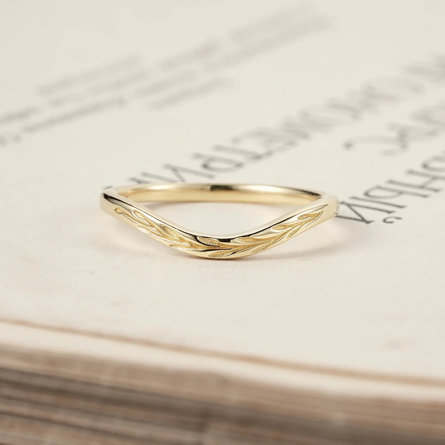 Golden Elegance: Embossed Leaf Motif Ring | Eleanor - GemsMagic