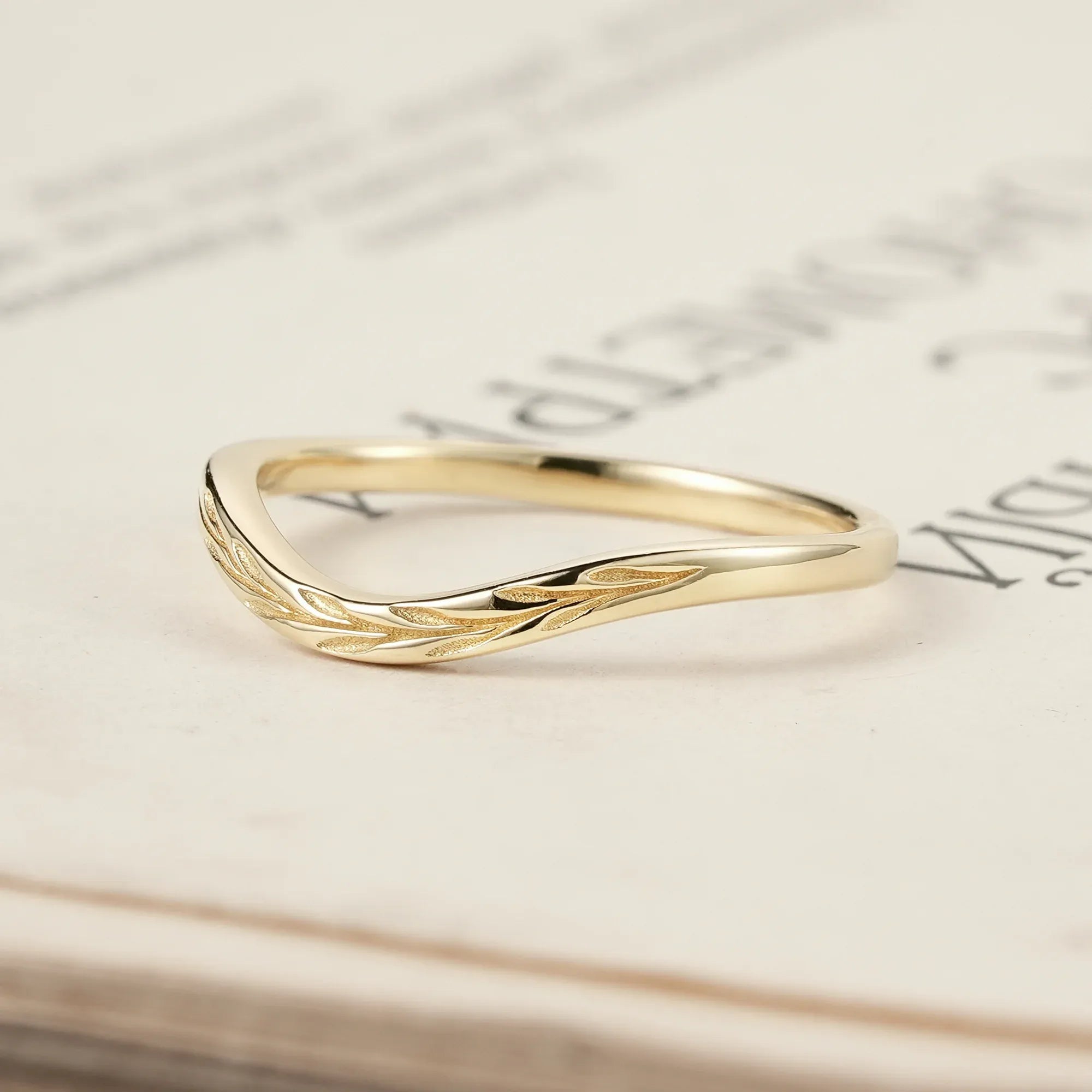 Golden Elegance: Embossed Leaf Motif Ring | Eleanor - GemsMagic