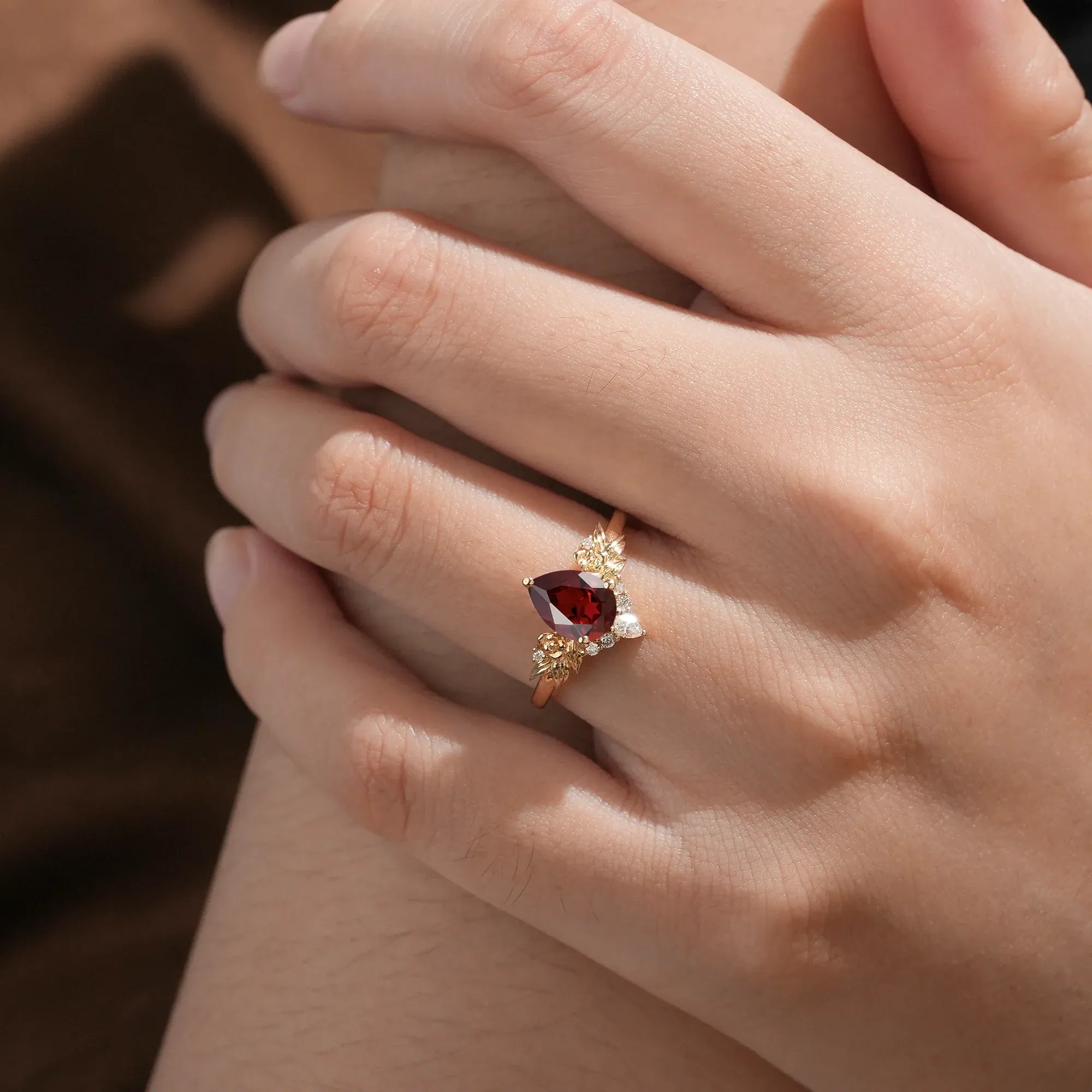 Golden Rose Elegance: Leaf - Inspired Ruby Ring - Aurelia - GemsMagic
