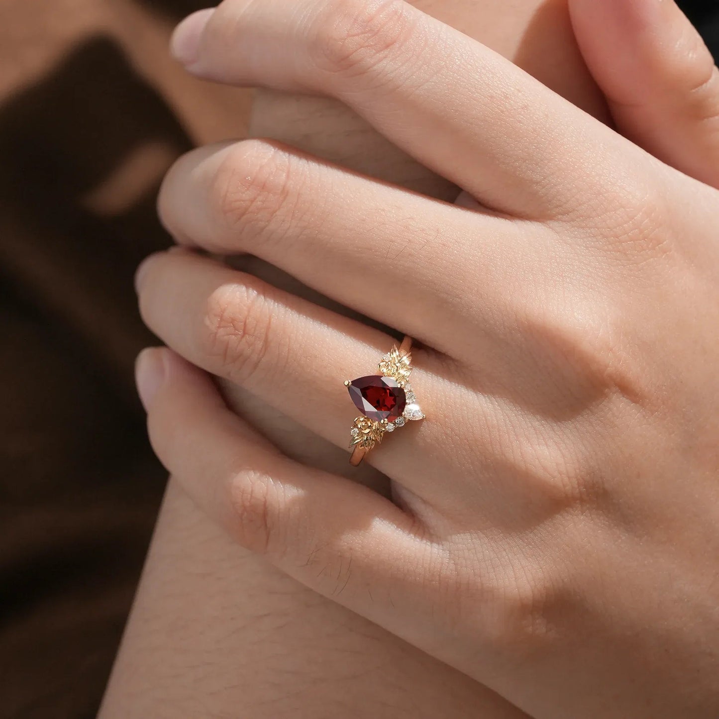 Golden Rose Elegance: Leaf - Inspired Ruby Ring - Aurelia - GemsMagic