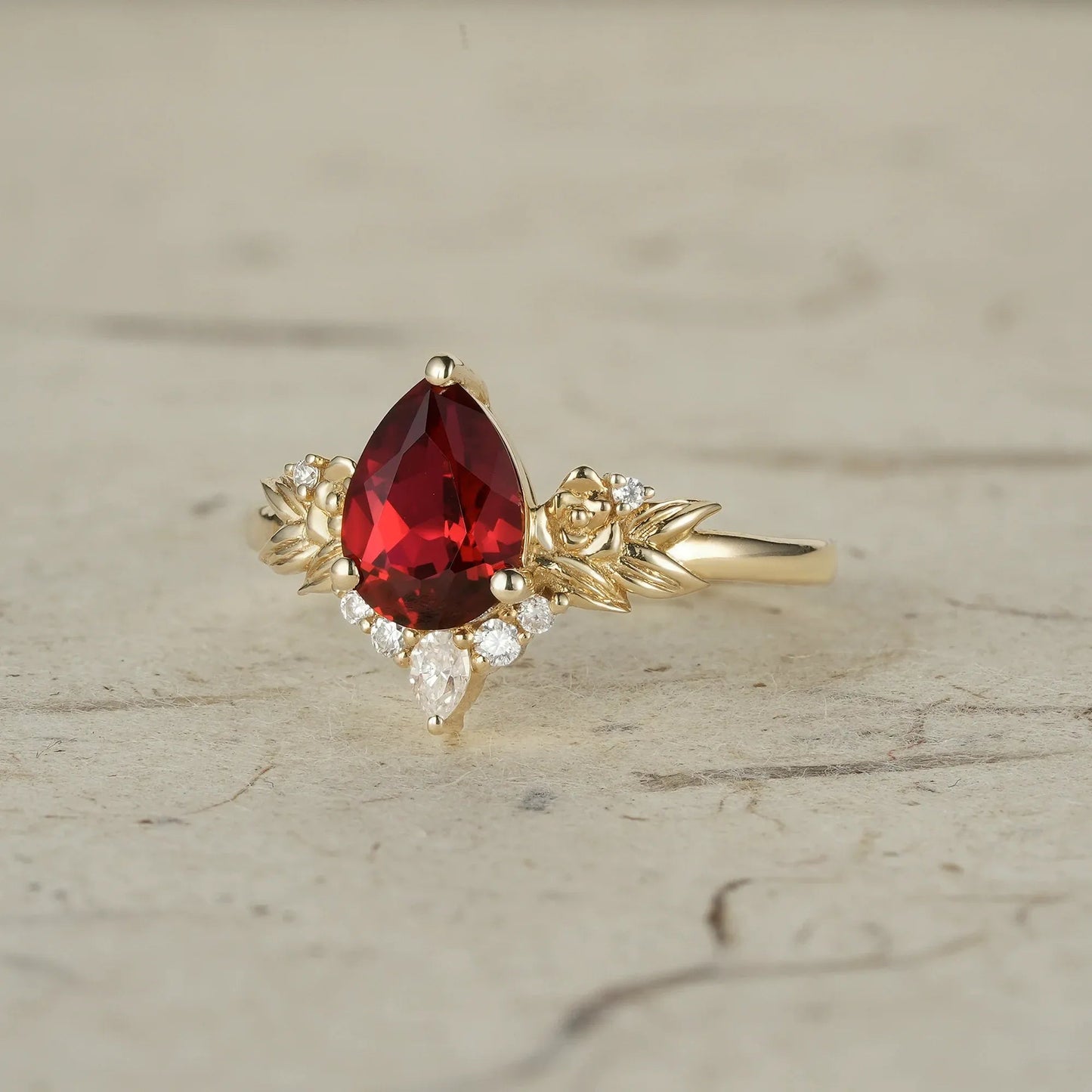 Golden Rose Elegance: Leaf - Inspired Ruby Ring - Aurelia - GemsMagic