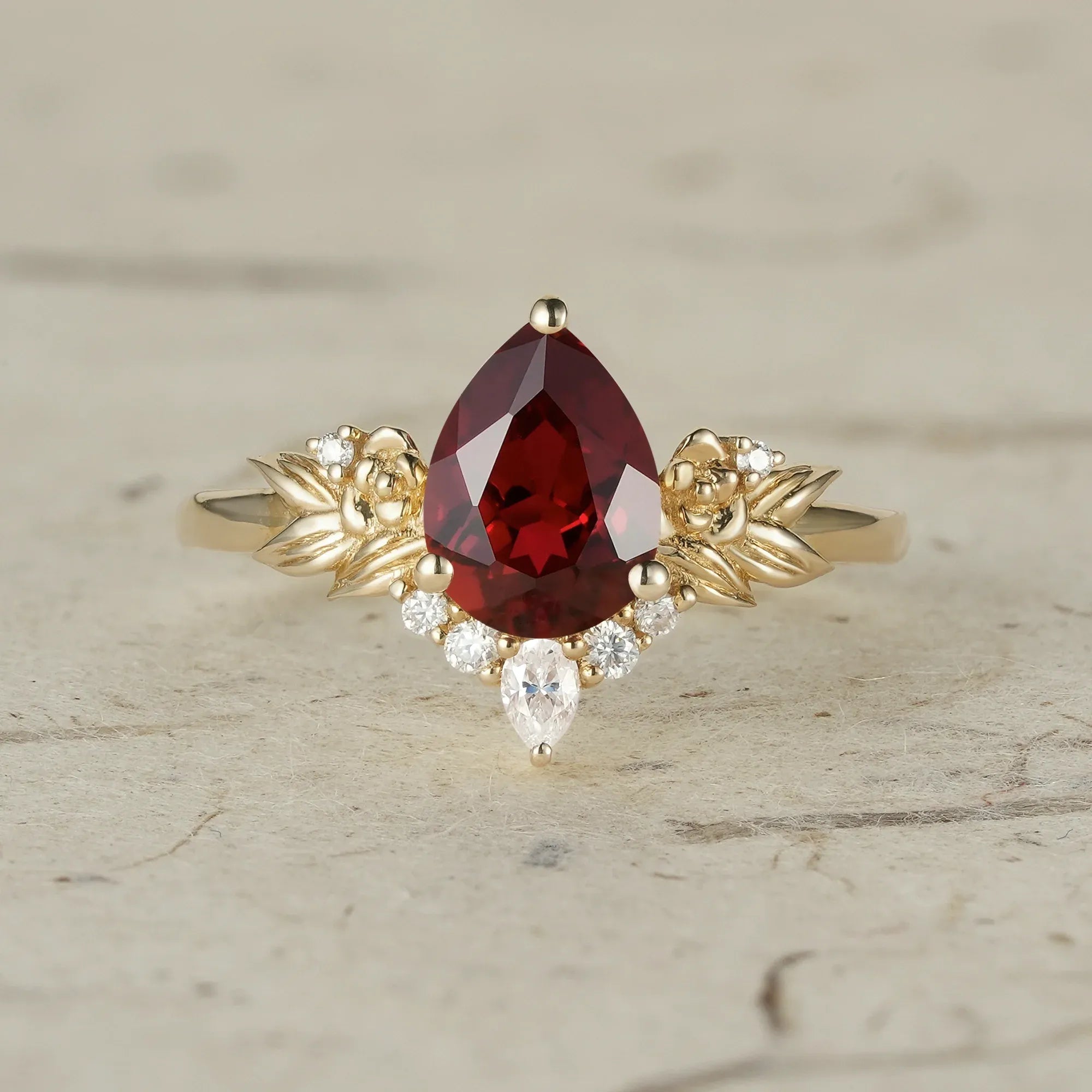 Golden Rose Elegance: Leaf - Inspired Ruby Ring - Aurelia - GemsMagic