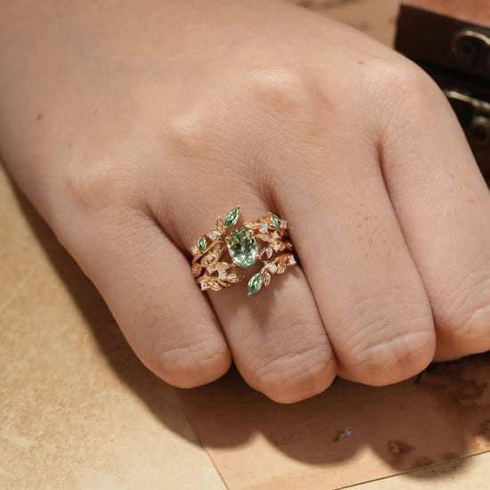 Green Sapphire Enhancer Ring Set - Aeryn - GemsMagic
