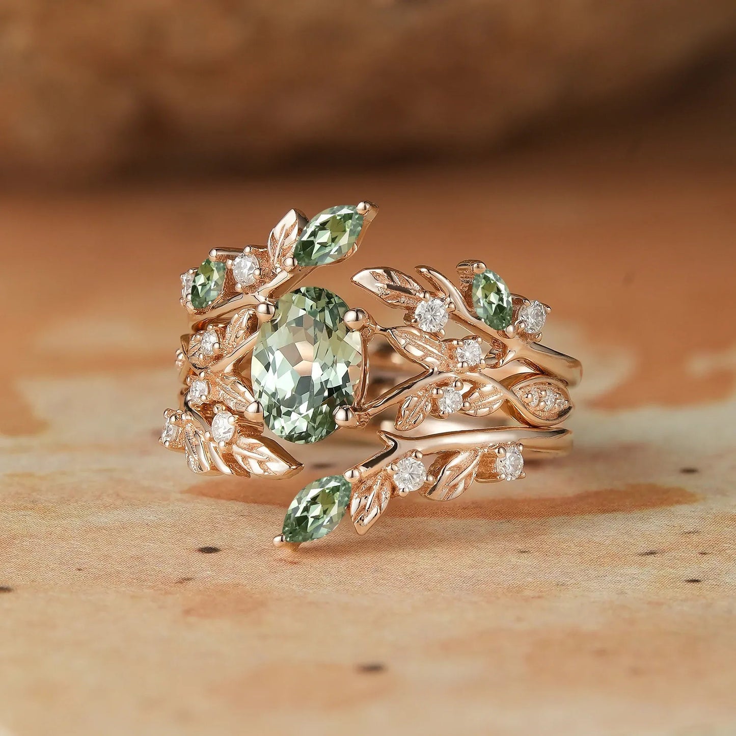 Green Sapphire Enhancer Ring Set - Aeryn - GemsMagic