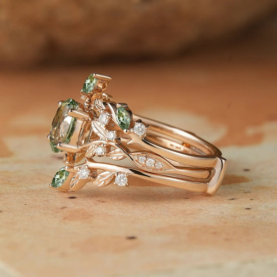 Green Sapphire Enhancer Ring Set - Aeryn - GemsMagic