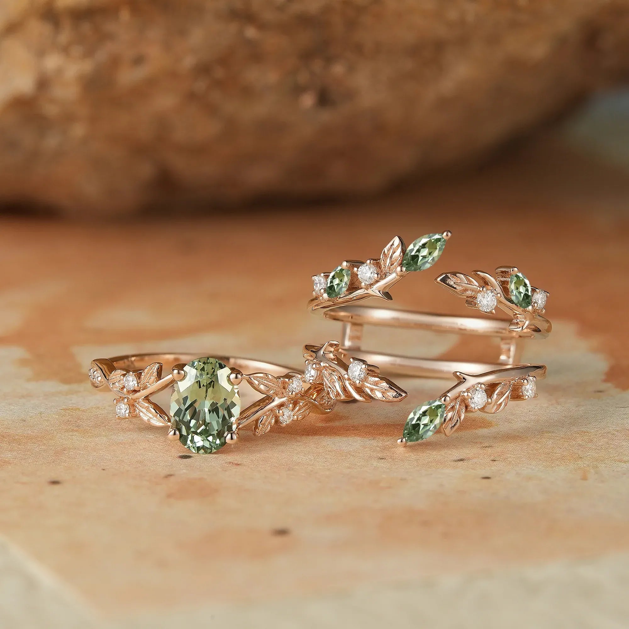 Green Sapphire Enhancer Ring Set - Aeryn - GemsMagic