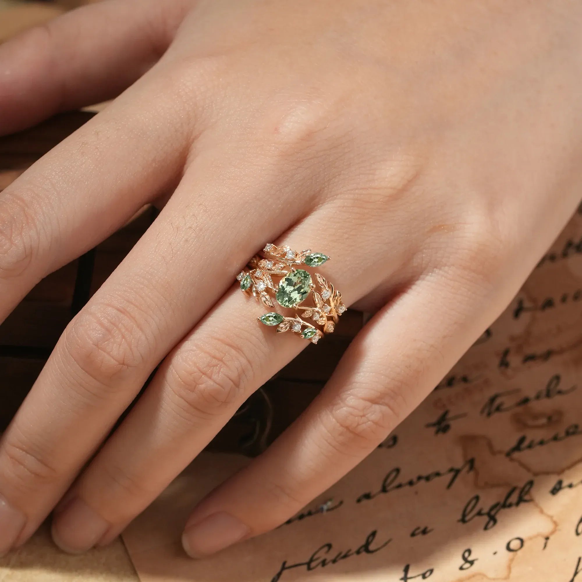 Green Sapphire Enhancer Ring Set - Aeryn - GemsMagic