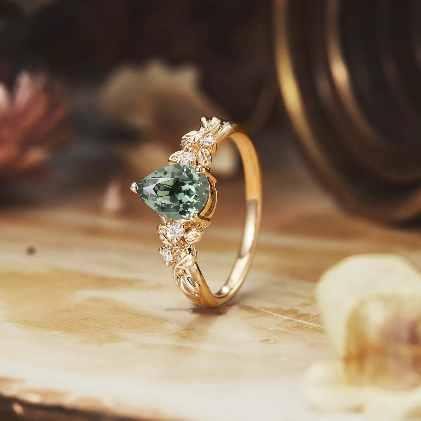Green Sapphire Ring - Cora - GemsMagic