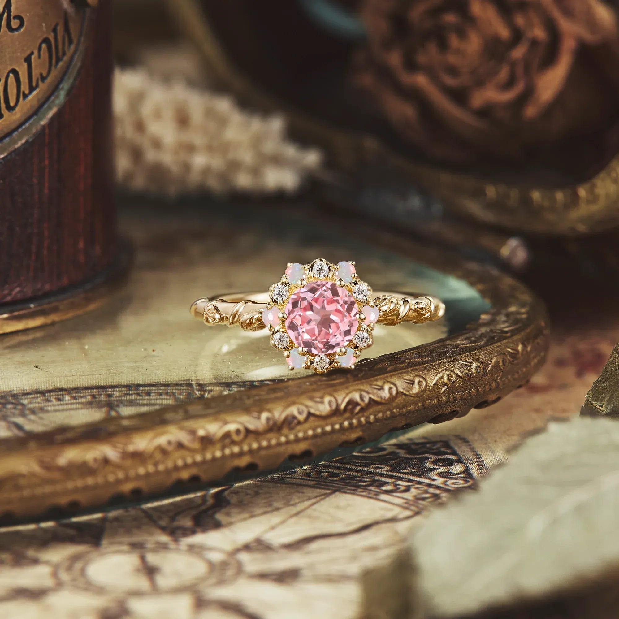 Halo Pink Padparadscha Ring - Abby - GemsMagic