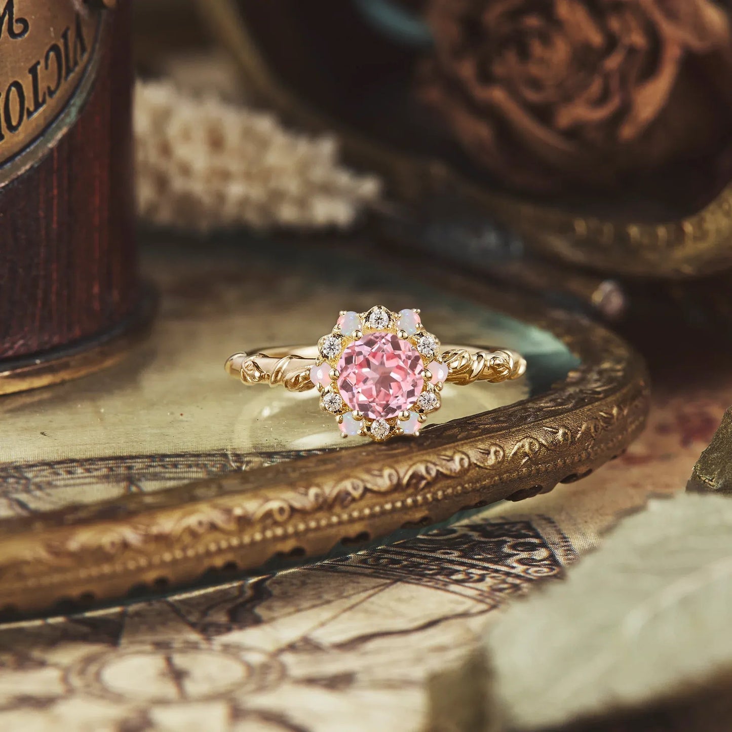 Halo Pink Padparadscha Ring - Abby - GemsMagic