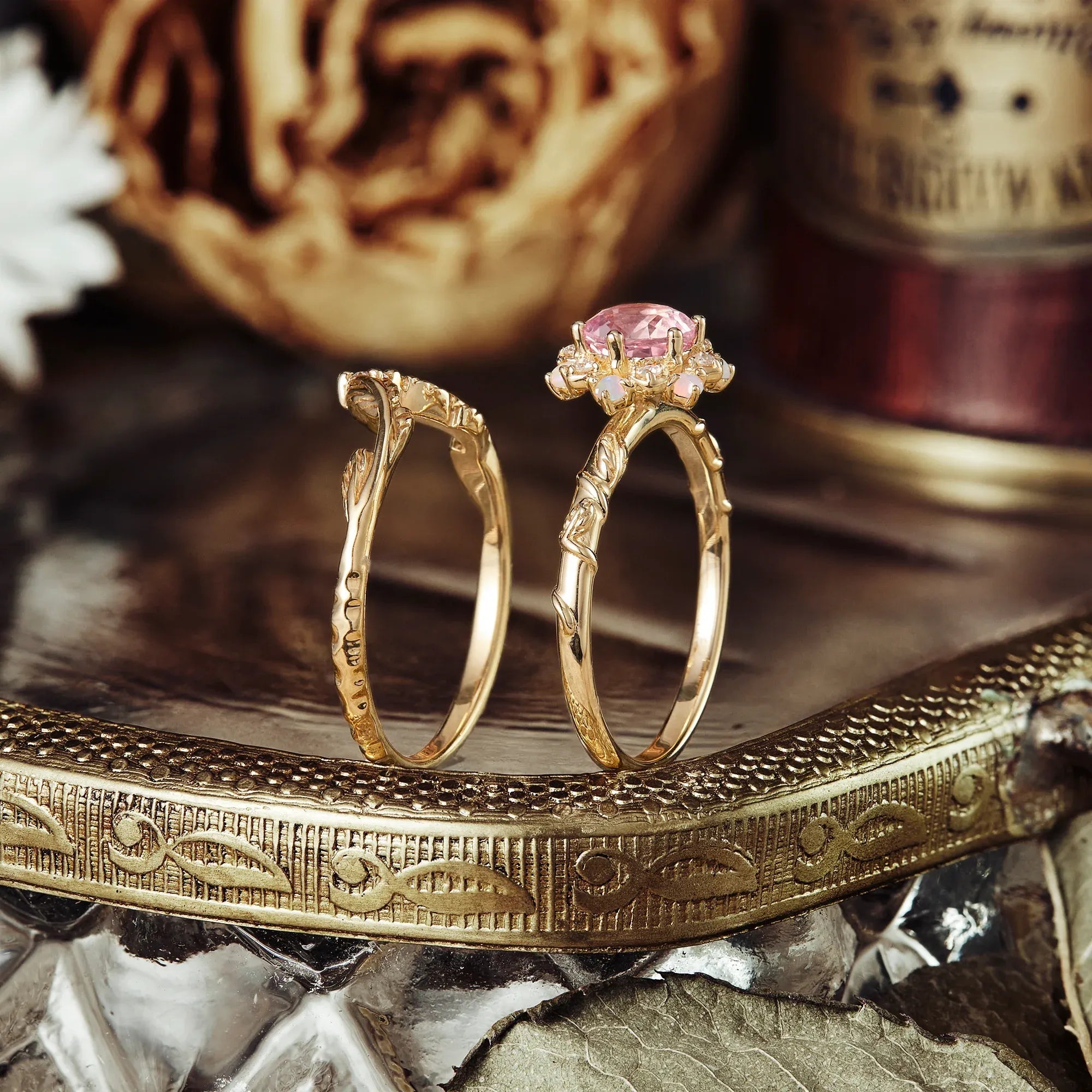 Halo Pink Padparadscha Ring Set - Abby - GemsMagic