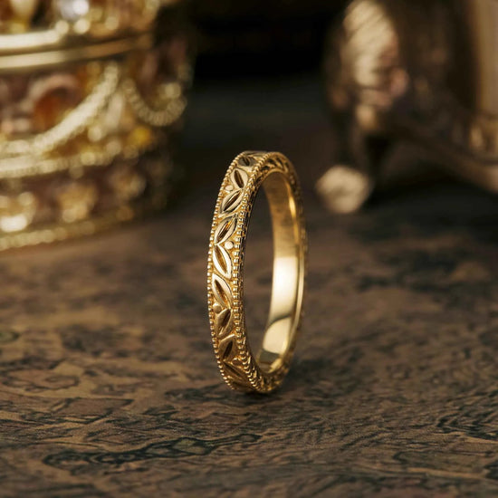 Handmade Engraved Natural Inspired Leaf Wedding Band - GemsMagic - GemsMagic