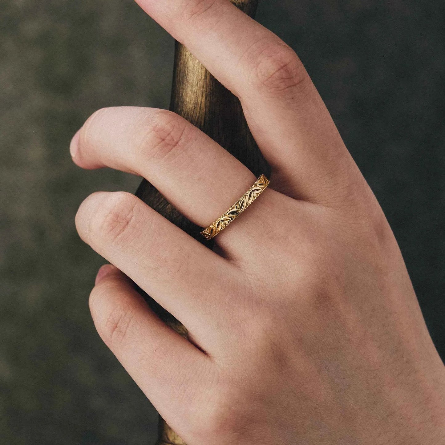 Handmade Engraved Natural Inspired Leaf Wedding Band - GemsMagic - GemsMagic