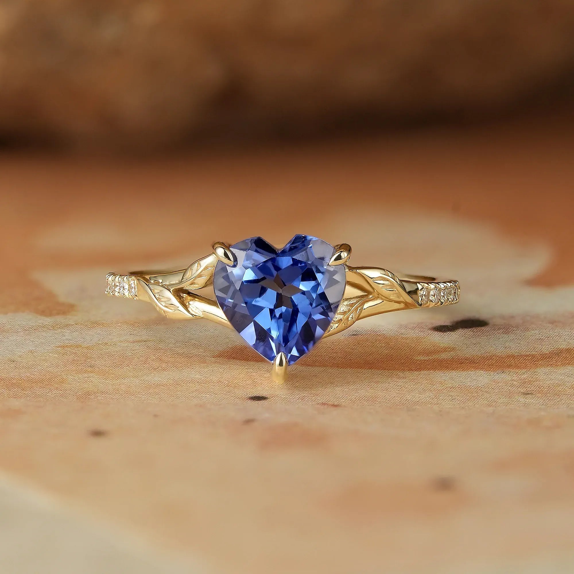 Heart Moissanite Half Eternity Leaf Engagement Ring - Florence - GemsMagic - GemsMagic