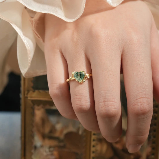 Heart Moss Agate Natural Inspired Leaf Engagement Ring - Faith - GemsMagic - GemsMagic