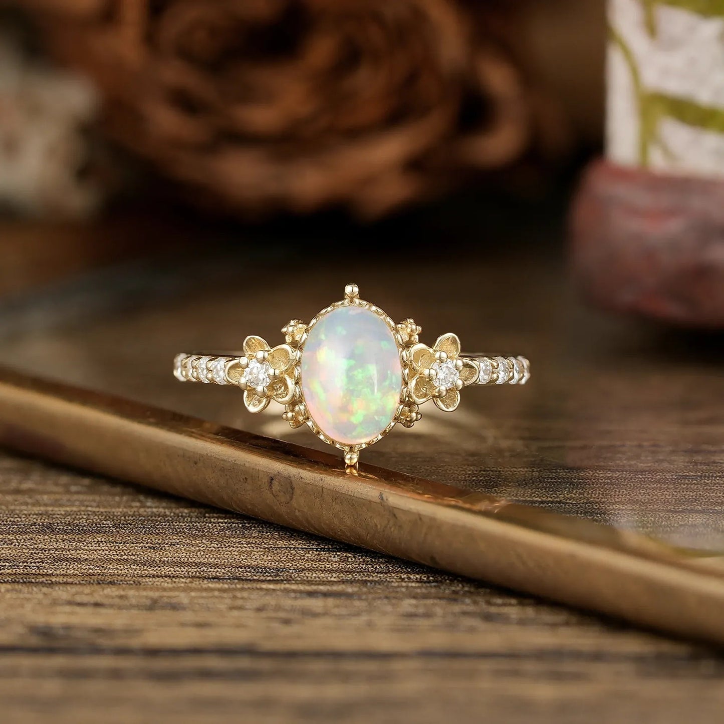 Hera's Opal Garden: A Floral and Leafy Ring - GemsMagic