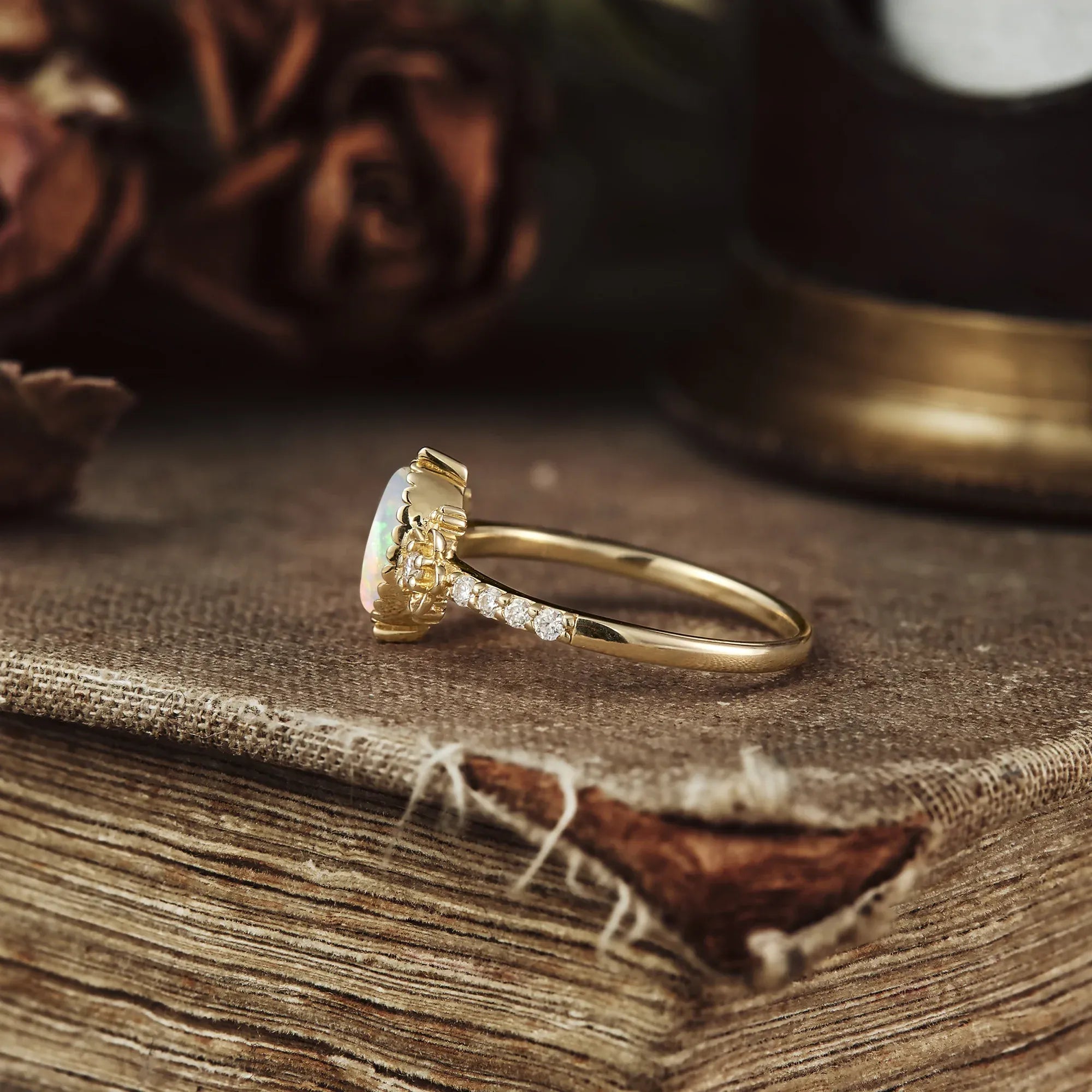 Hera's Opal Garden: A Floral and Leafy Ring - GemsMagic