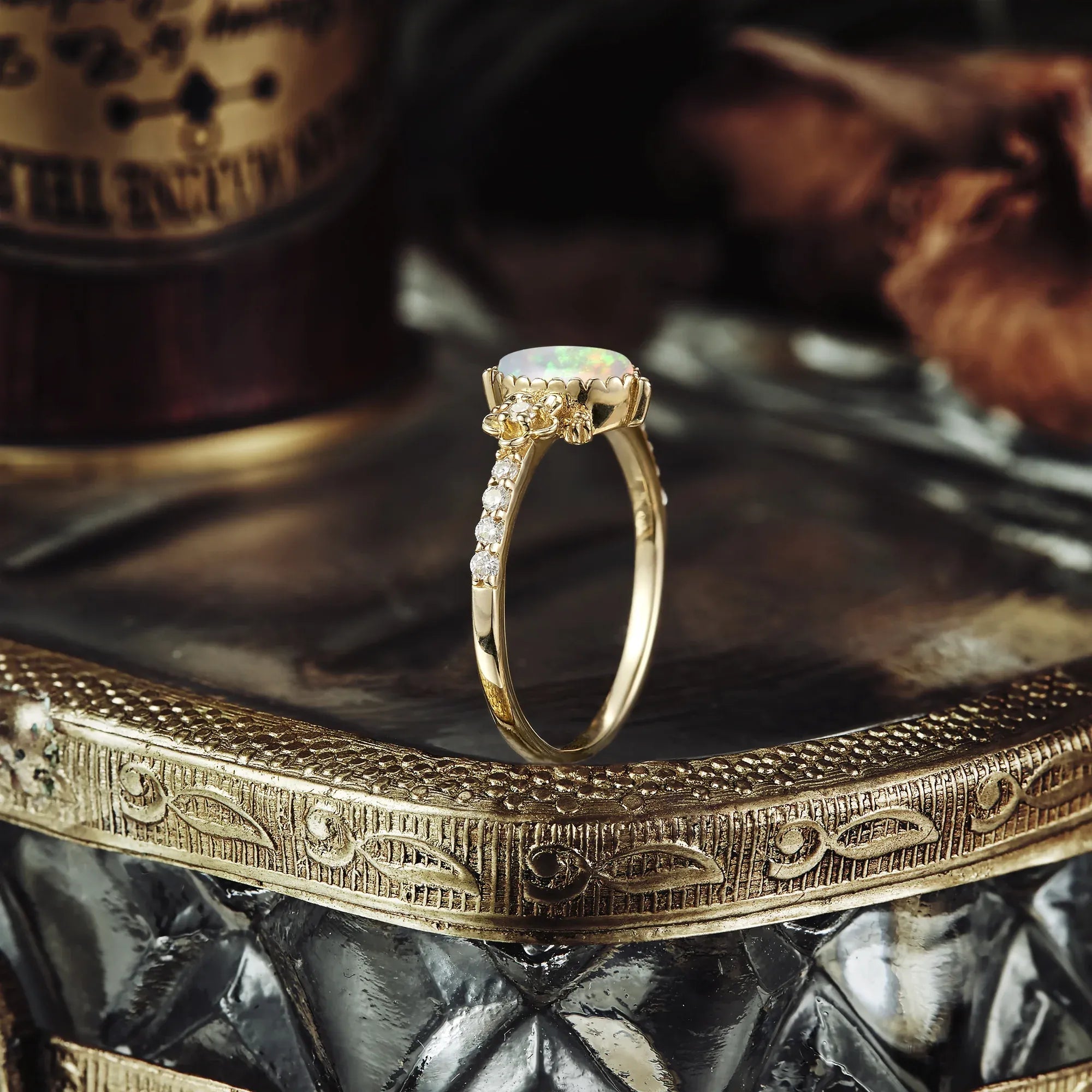 Hera's Opal Garden: A Floral and Leafy Ring - GemsMagic