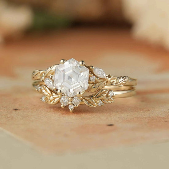 Hexagon Moissanite Engagement Ring Set - Skylar - GemsMagic