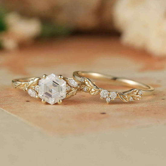 Hexagon Moissanite Engagement Ring Set - Skylar - GemsMagic
