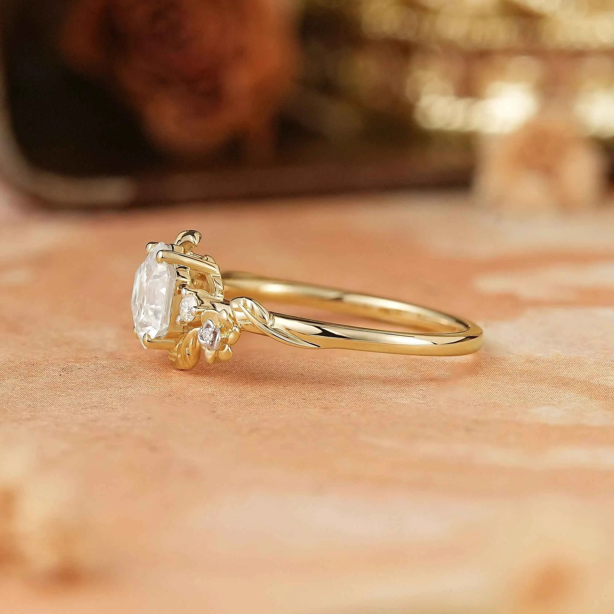 Hexagon Moissanite Mixed Metal Nature Inspired Engagement Ring - GemsMagic