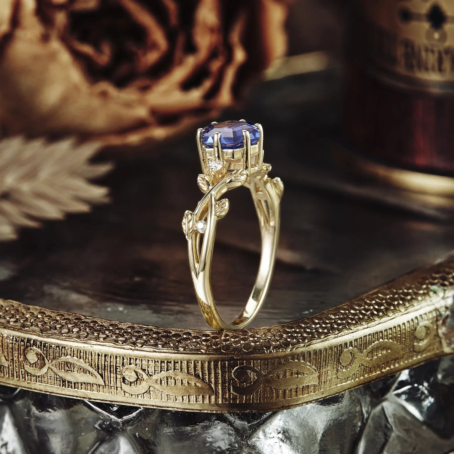 Hexagon Sapphire Vine Ring | Claire - GemsMagic