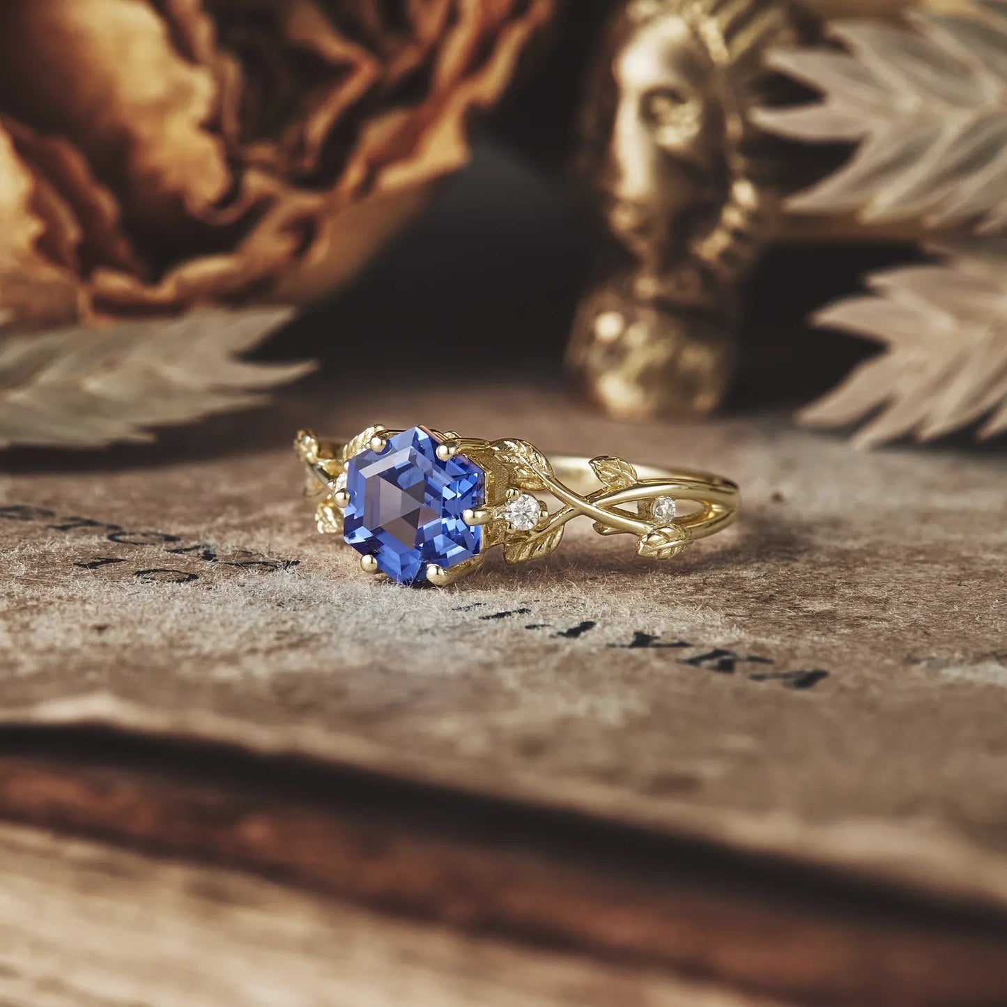 Hexagon Sapphire Vine Ring | Claire - GemsMagic