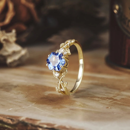 Hexagon Sapphire Vine Ring | Claire - GemsMagic