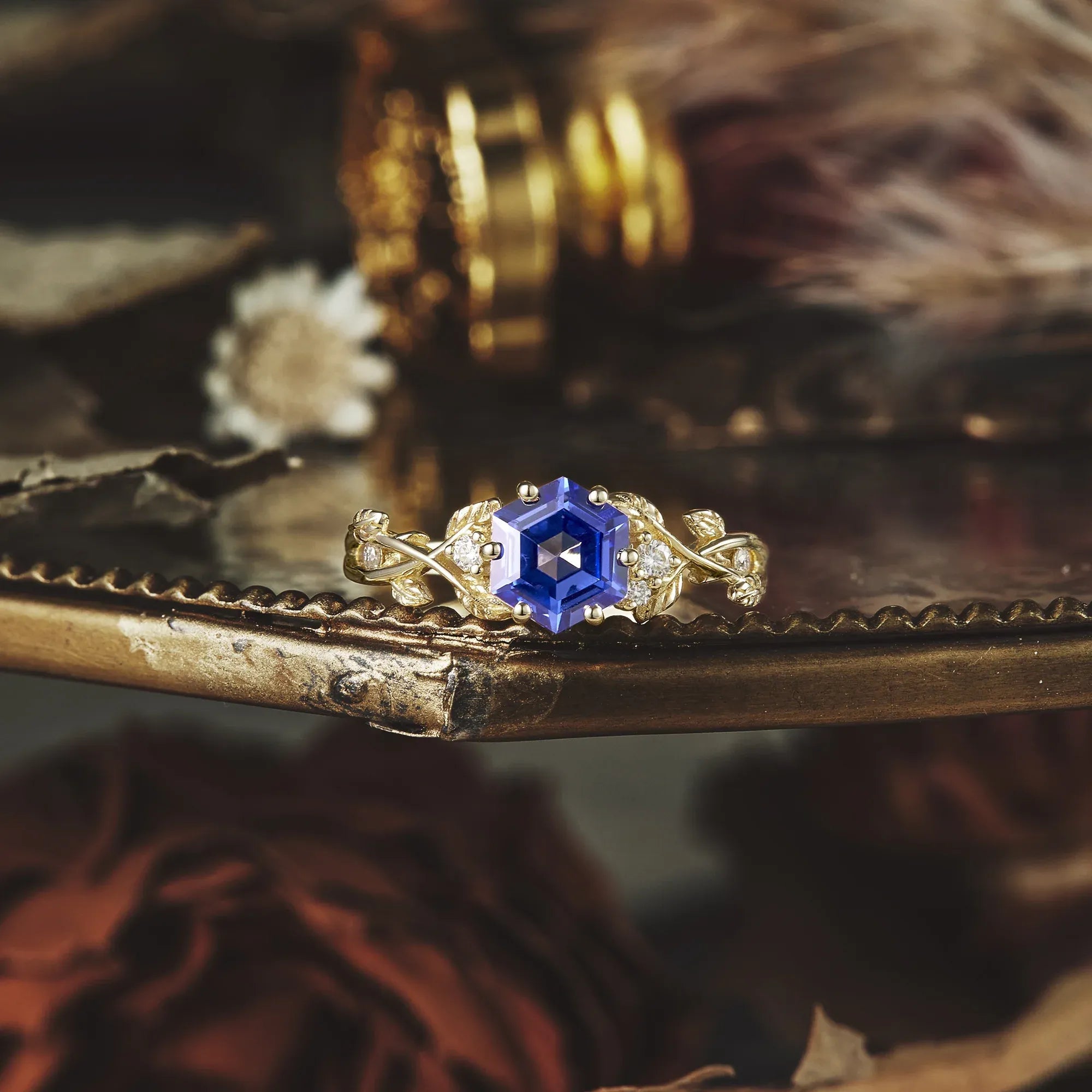 Hexagon Sapphire Vine Ring | Claire - GemsMagic
